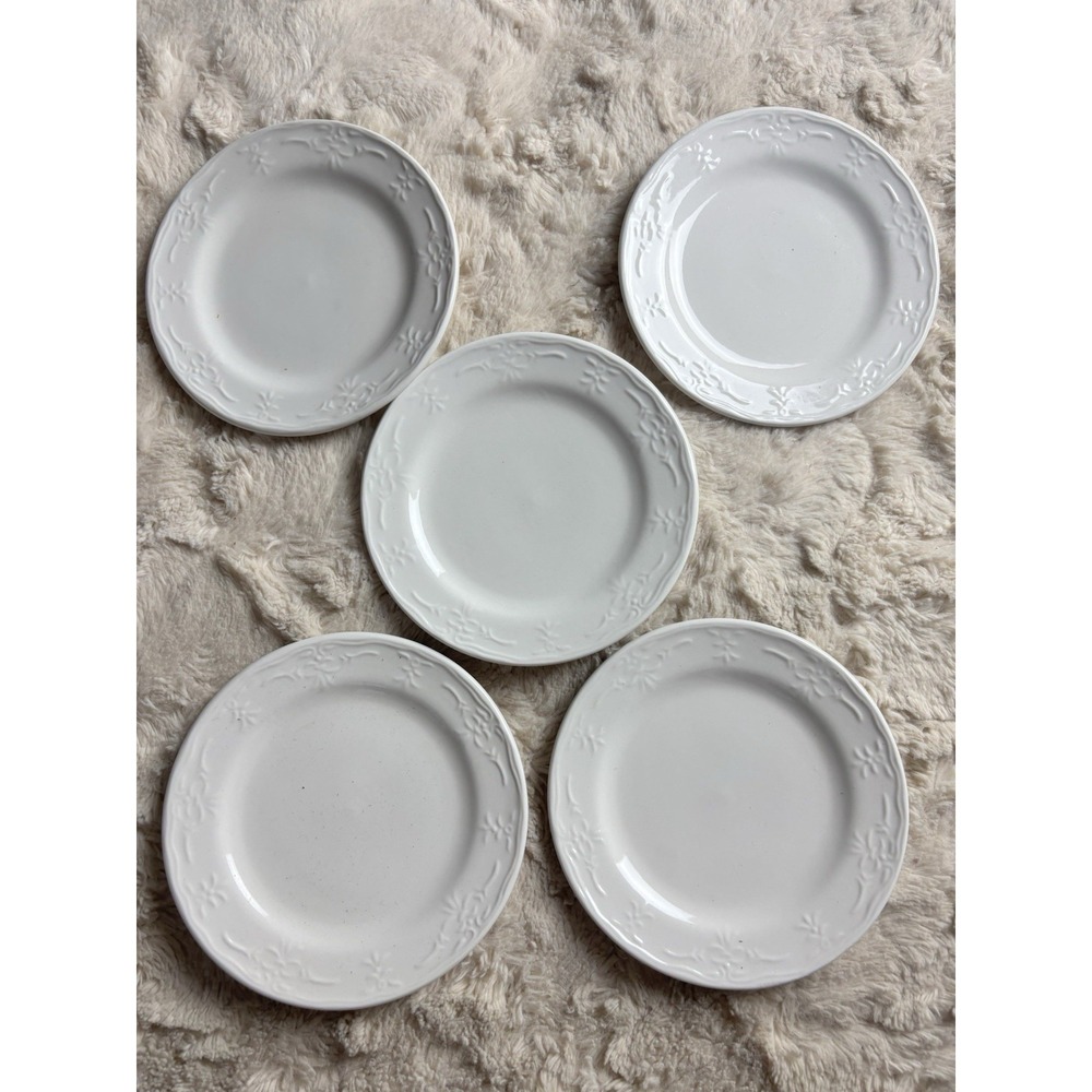 Tabletops Gallery Versailles White Floral Embossed 5 Appetizer Plates 6"